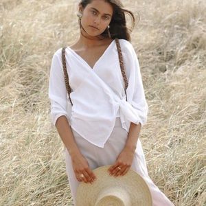 Crinkle gauze wrap shirt